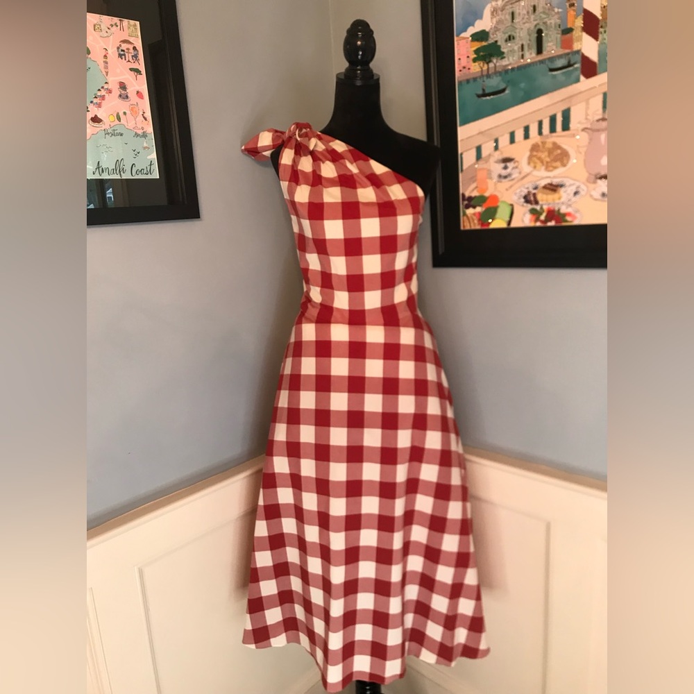 Kate Spade New York NWT Red and White Gingham Lava Falls Midi Dress Sz 14 - Picture 1 of 15